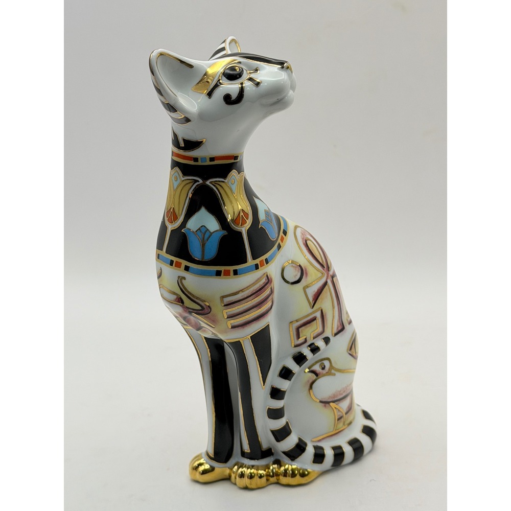 Cardew Design Cool Catz Egyptian Cat Figurine Porcelain Gold Gilt Collectible